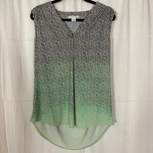 Liz Claiborne XL Sleeveless High-Low Hem Blouse Green Ombre Polka Dot Print